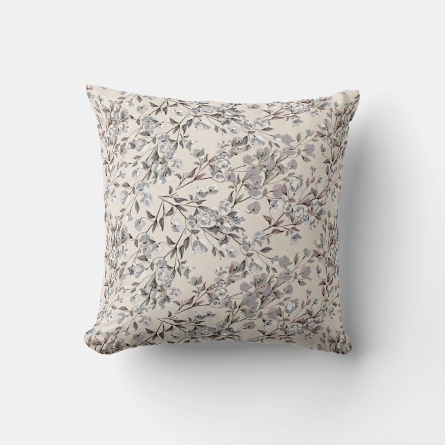 Coussin Linge Beige & Gris Élégant Dainty Motif Floral (Recto)
