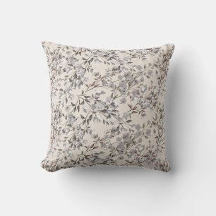 Coussin Linge de lit beige et motifs floraux gris élégan