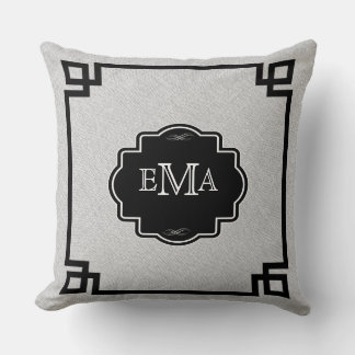 Coussin Linge Gris Clair Avec Cadre Noir