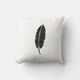 Coussin Linocut en plumes rustiques noir et blanc