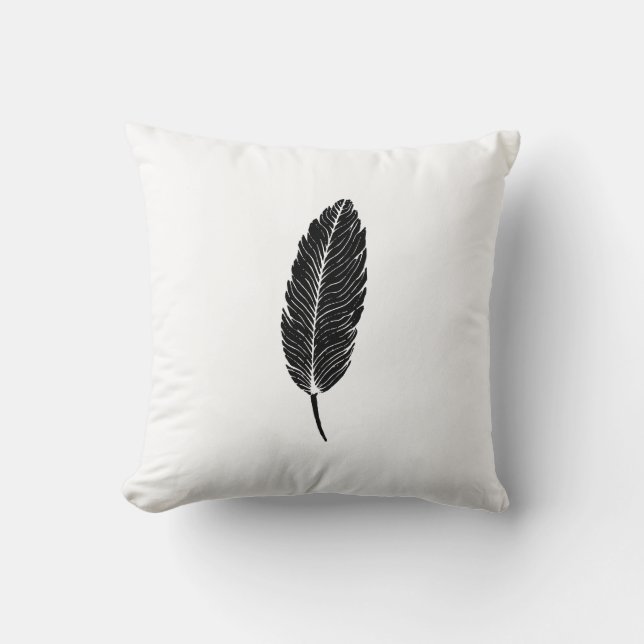 Coussin Linocut en plumes rustiques noir et blanc (Recto)