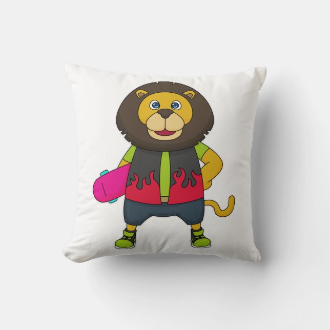 Coussin Lion as skater with skateboard (Recto)