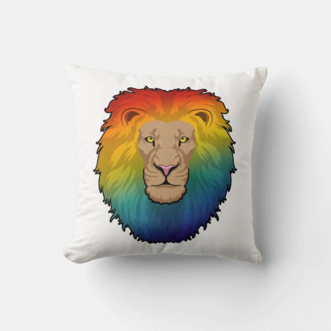 Coussin Lion aux couleurs arc-en-ciel (Recto)