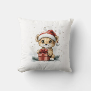 Coussin Lion bébé à Santa Hat avec cadeau vacances d'hiver