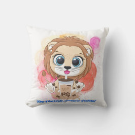 Coussin Lion citation dessin animé boire du thé bobba.