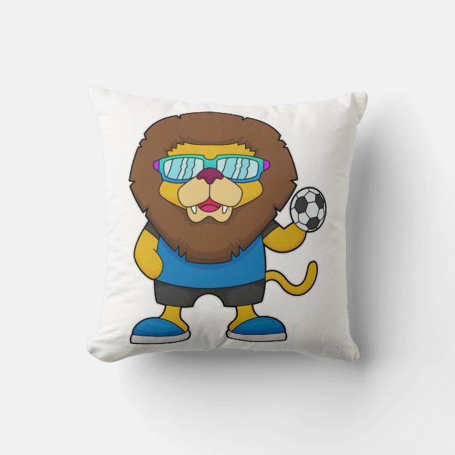 Coussin Lion comme joueur de football avec Soccer (Recto)