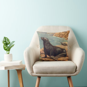 Coussin Lion de mer au bord de la mer, mammifères marins v