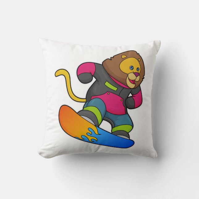 Coussin Lion en Snowboard avec Snowboard (Recto)