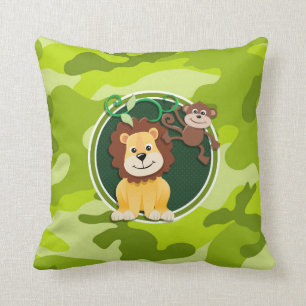 Coussin Lion et singe; camo vert vif, camouflage