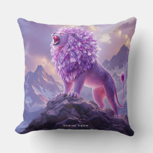 Coussin Lion Fantastique Mignon en Améthyste Violette