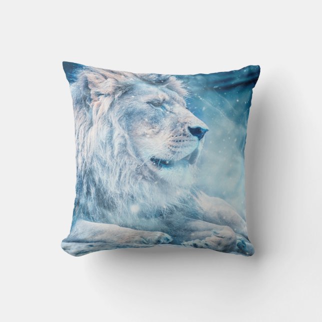 Coussin Lion neige couché animal d'art (Recto)