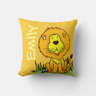 Coussin Lion nom et naissance nouveau-né cadeau jaune cous