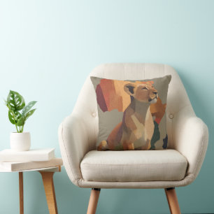 Coussin Lionesse géométrique en mosaïque avec carte de l'A