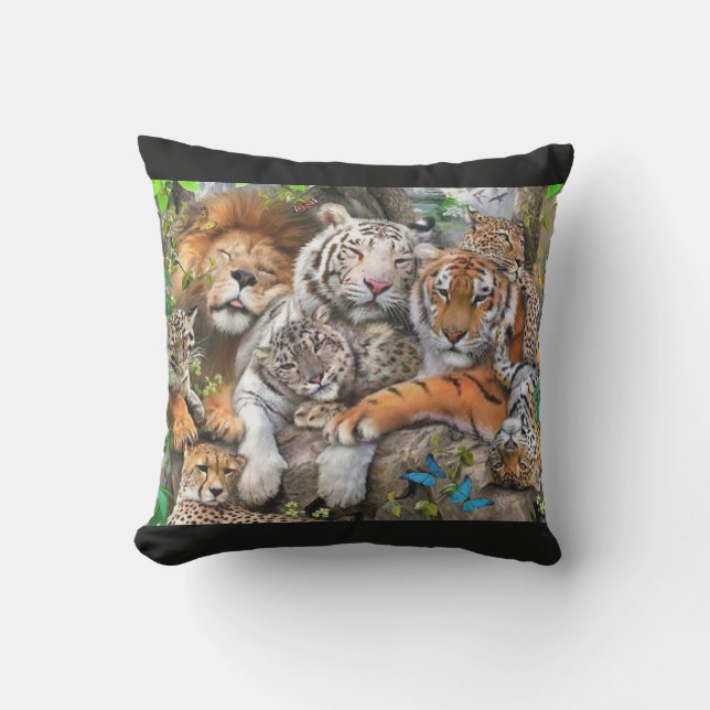Coussin Lions, tigres et guépards au paradis (Recto)