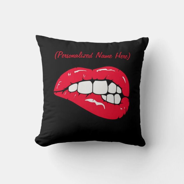 Coussin Lips Pop Art Hot sur le noir (Recto)