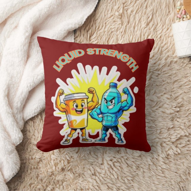 Coussin Liquid Strength – Funny Juice & Water Muscle Desig (Couverture)