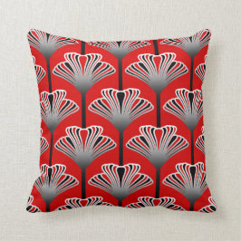 Coussin Lis d'art déco, rouge-foncé et gris/gris