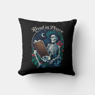 Coussin Lisez en paix squelette lecteur amateur de livres 
