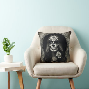 Coussin LITE EXISTENTIELLE Vintage Femme Portrait crâne 2