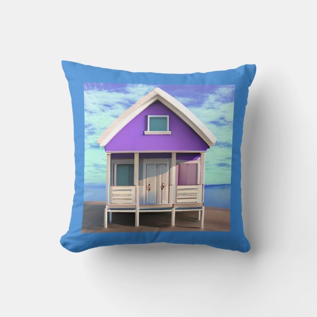 Coussin Little Beach Shack sur le sable (Recto)