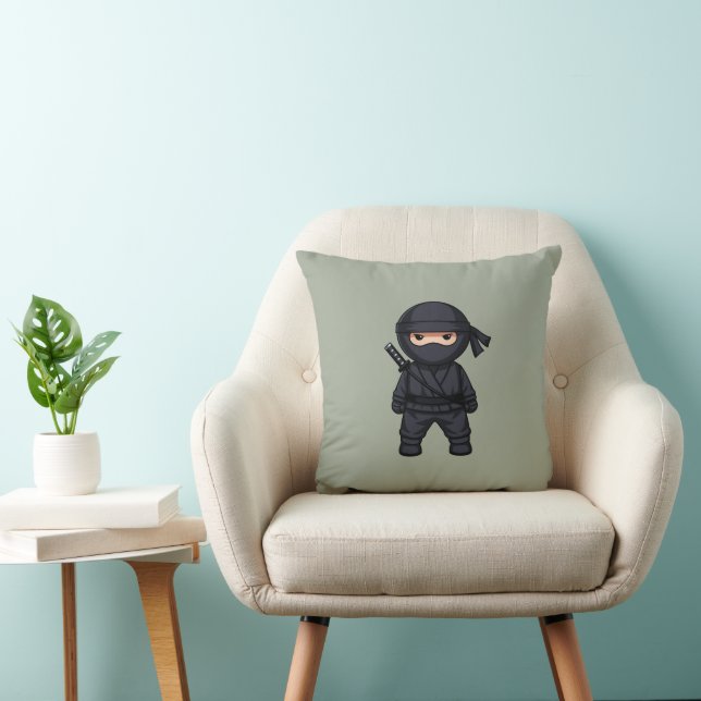 Coussin Little Ninja Warrior on Sage Green (Chaise)