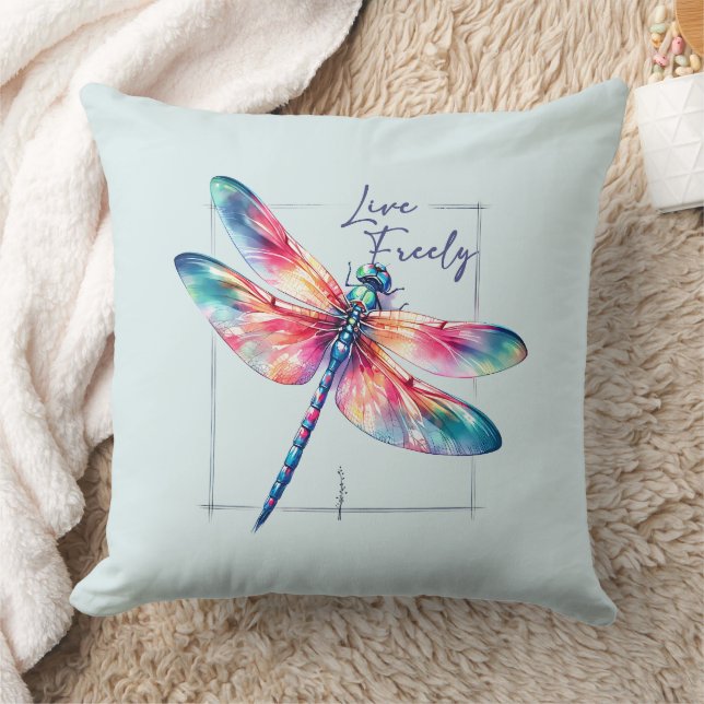 Coussin Live Freely - Dragonfly Colorful Inspirational (Couverture)
