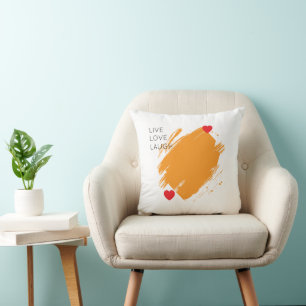 Coussin live love rire coeur rouge jaune abstrait