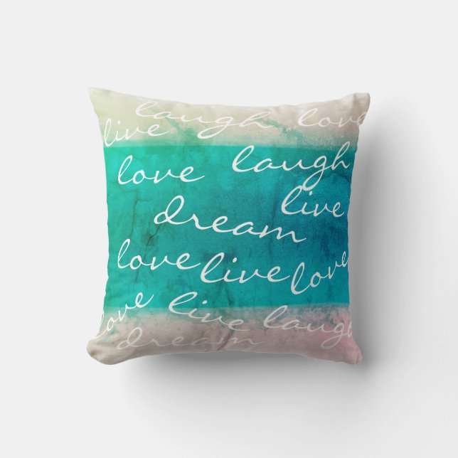 Coussin live love rire rêve turquoise peinture design cita (Recto)