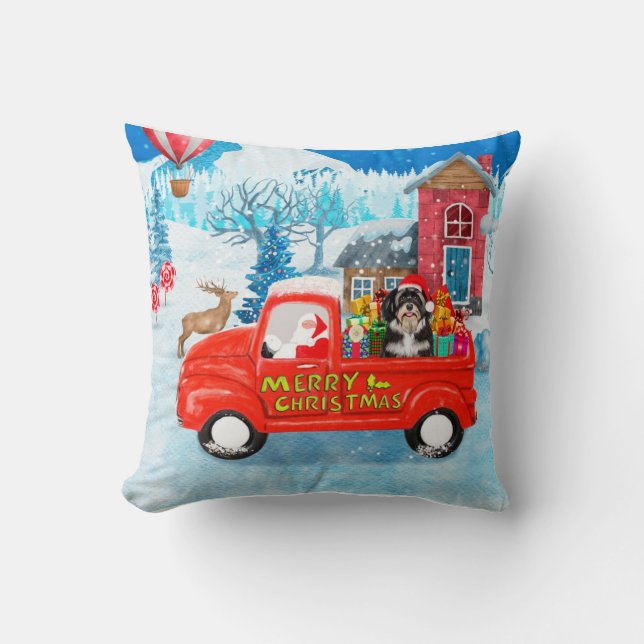 Coussin Livraison de Noël de chien Havanais Camion neige (Recto)