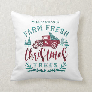 Coussin Livraison rouge fraîche d'arbre de Noël de camion
