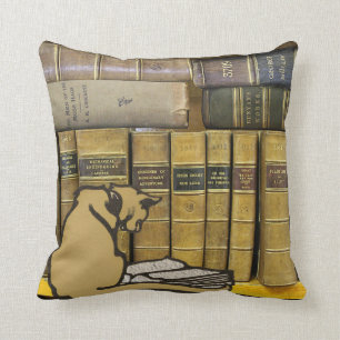 Coussin Livre de lecture vintage de chat de bibliothèque
