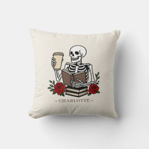 Coussin Livre et café amusant pour squelette