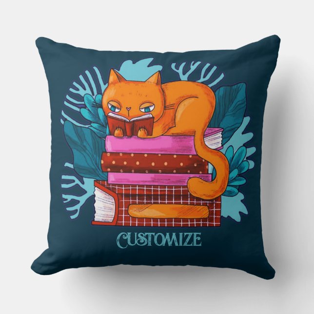Coussin Livres Approuvés Personnalisés Chat Turquoise (Recto)