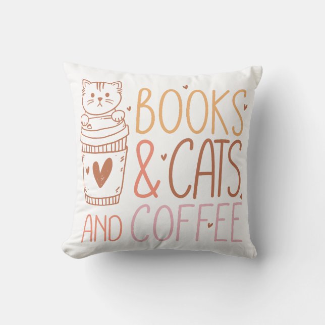 Coussin Livres Cats Café (Recto)