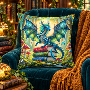 Coussin Livres de Dragon Magique et Champignons Fantastiqu