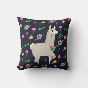 Coussin Llama aux fleurs