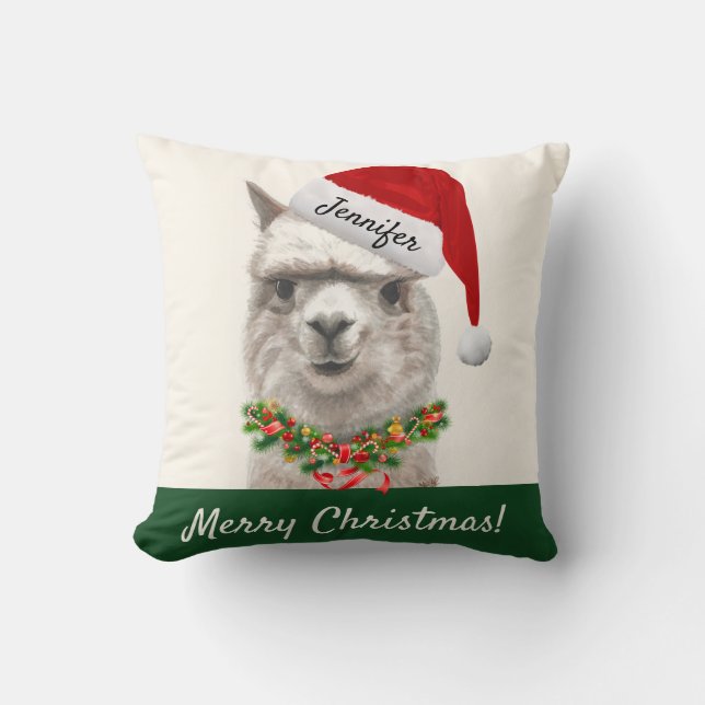 Coussin Llama de Noël personnalisée Sourires Jeter oreille (Recto)