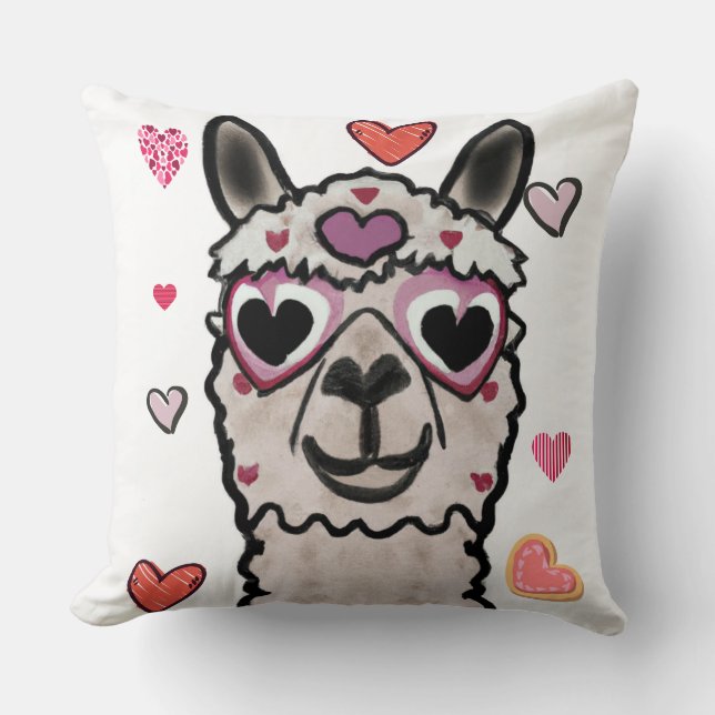 Coussin Llama Love Hearts Valentine's Throw Pillow (Recto)