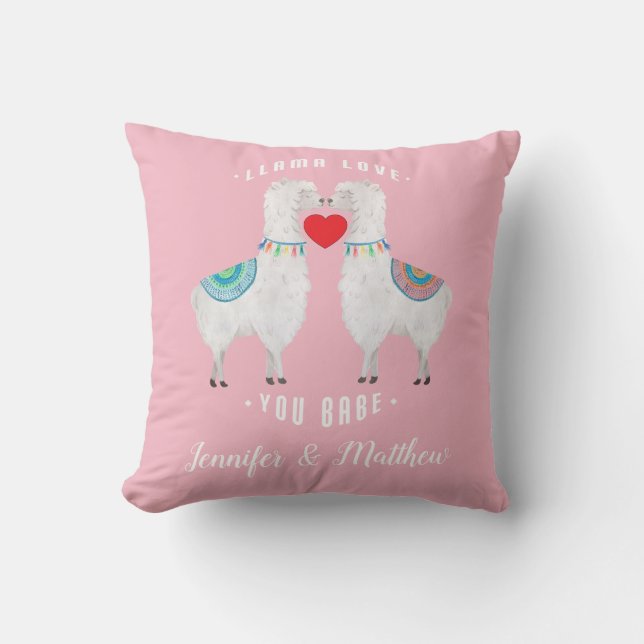 Coussin Llama Love You Babe Custom Couples Noms (Recto)