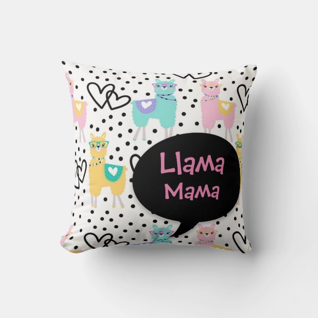 Coussin Llama Mama, Mignonne Coussin, Fête des Mères, Cade (Recto)