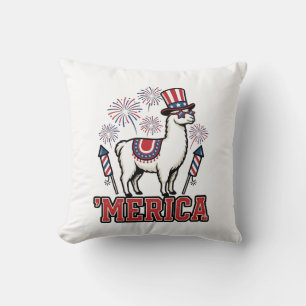 Coussin Llama Patriotique Merica Design Vectoriel Vintage_