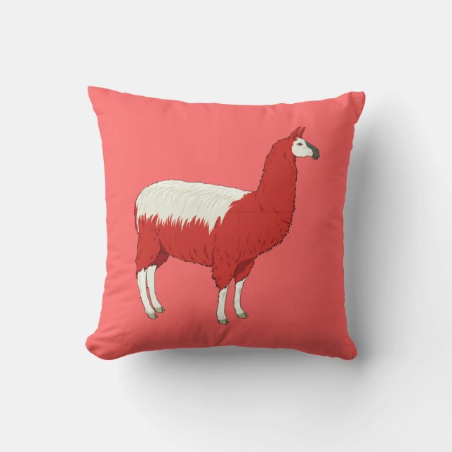 Coussin Llama Rouge Drôle (Recto)