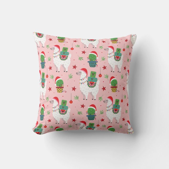 Coussin Llamas et cactus Motif de Noël (Recto)