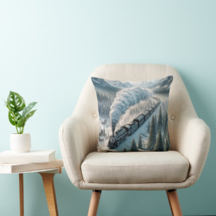 Coussin Locomotive À Vapeur vintage Dans Snowy Valley