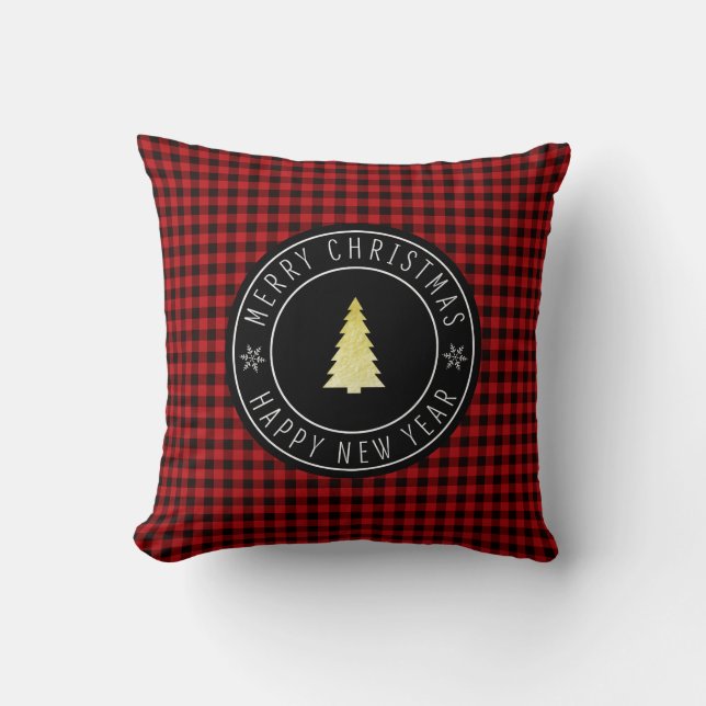Coussin Loge de Joyeux Noël de plaid de Buffalo (Recto)