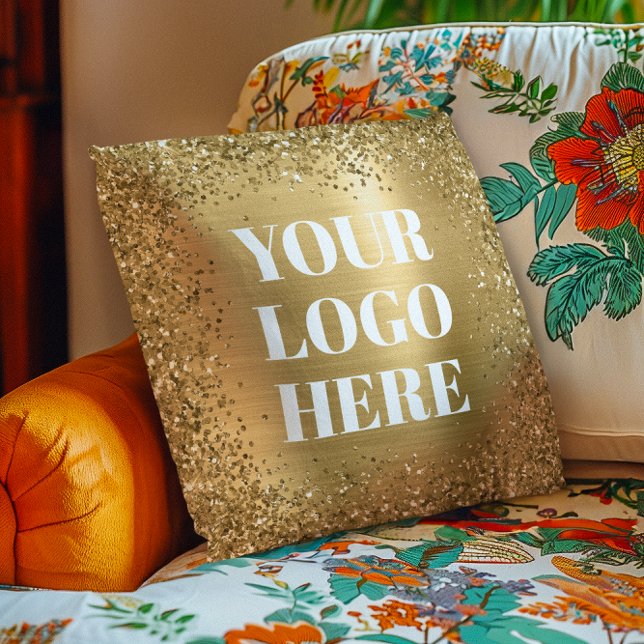Coussin Logo de bordure et d'huile de Parties scintillant  (Gold Glitter Border and Foil Logo Throw Pillow)