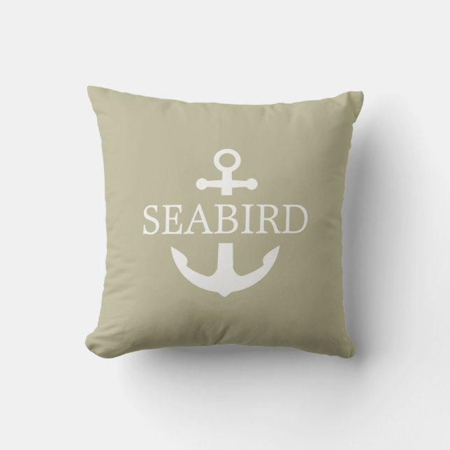 Coussin Logo de l'Ancre Gris Solide Vert olive. Bateau (Recto)