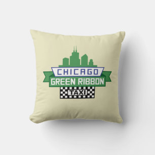 Coussin Logo de taxi au ruban vert de Chicago - Art du ven