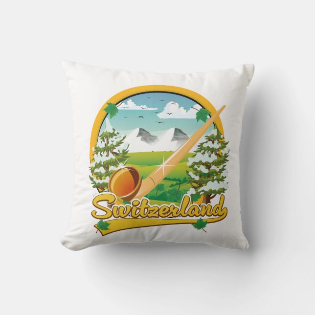 Coussin logo de voyage rétro alphorne suisse (Recto)