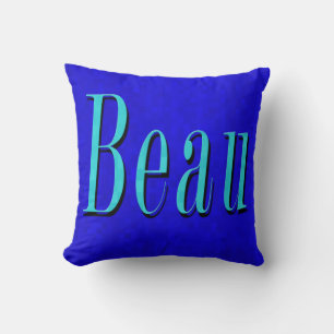 Coussin Logo Du Nom De Beau Sur La Mosaïque Bleue,